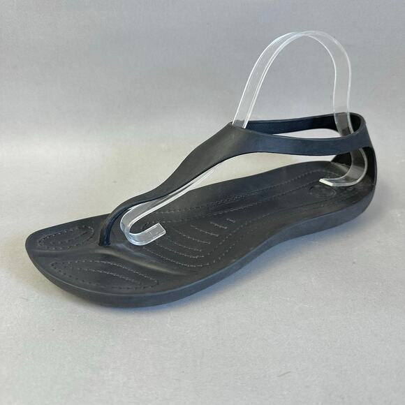 Crocs Sexi flip flop t-strap comfort rubber sandal in black women's size 10 - Picture 1 of 13